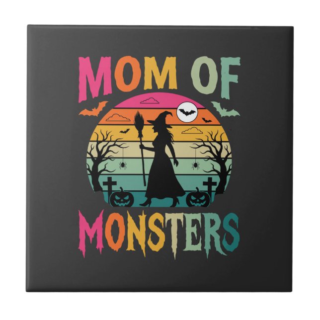 Halloween Mom of Monsters Witch Sunset Tile (Front)