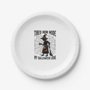 Halloween Mom Shirt Tired Costume Vintage Graphic_ Paper Plate