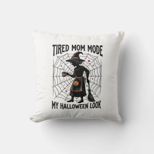 Halloween Mom Shirt Tired Costume Vintage Graphic_ Throw Pillow