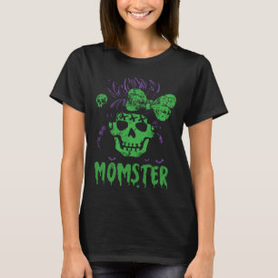 Halloween Momster Spooky Skull Messy Bun Monster M T-Shirt
