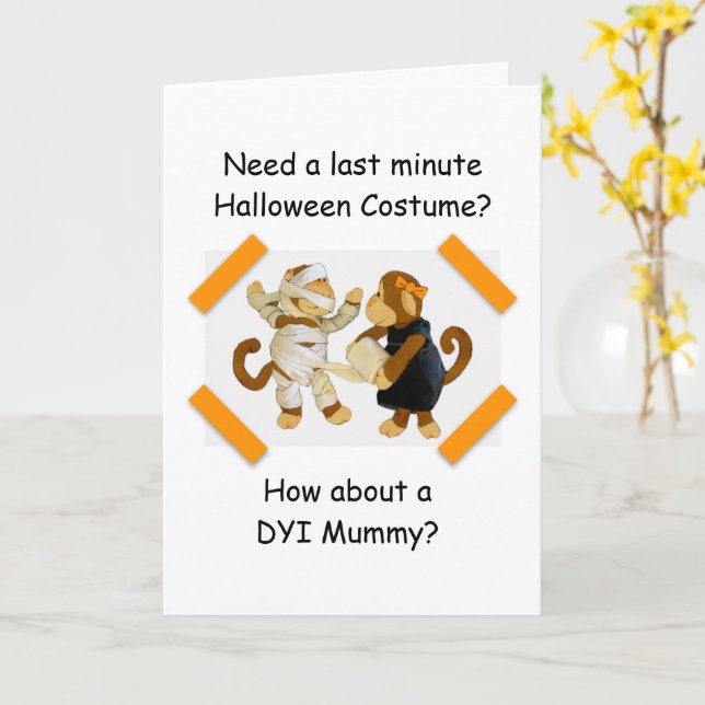 Halloween Monkey Mummy Card (Yellow Flower)