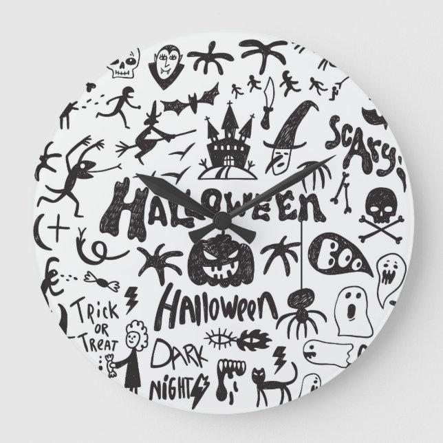 Halloween Monster Doodles Fun Large Clock (Front)