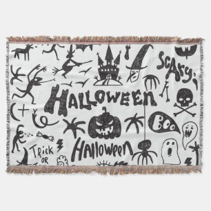 Halloween Monster Doodles Fun Throw Blanket