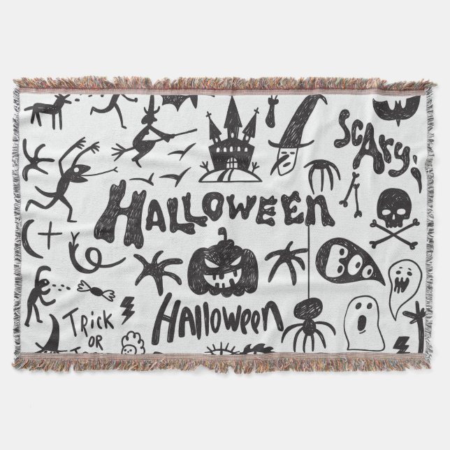 Halloween Monster Doodles Fun Throw Blanket (Front)