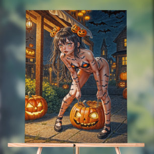 Halloween Monster Jack-o-Lantern & Bat Vixen Girl Acrylic Sign