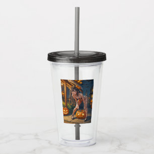 Halloween Monster Jack-o-Lantern & Bat Vixen Girl Acrylic Tumbler