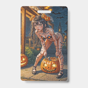 Halloween Monster Jack-o-Lantern & Bat Vixen Girl Badge