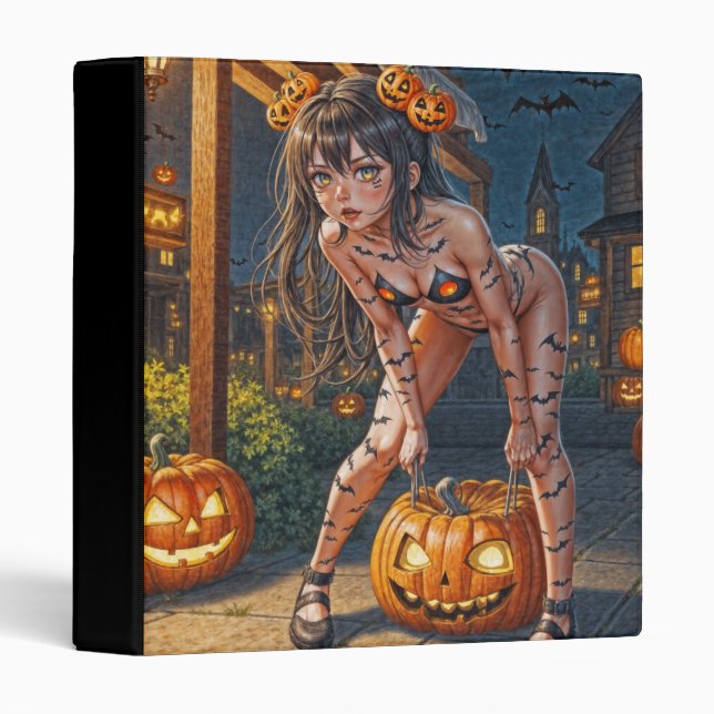 Halloween Monster Jack-o-Lantern & Bat Vixen Girl Binder (Front/Spine)