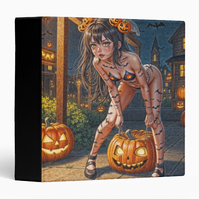 Halloween Monster Jack-o-Lantern & Bat Vixen Girl Binder (Front/Spine)