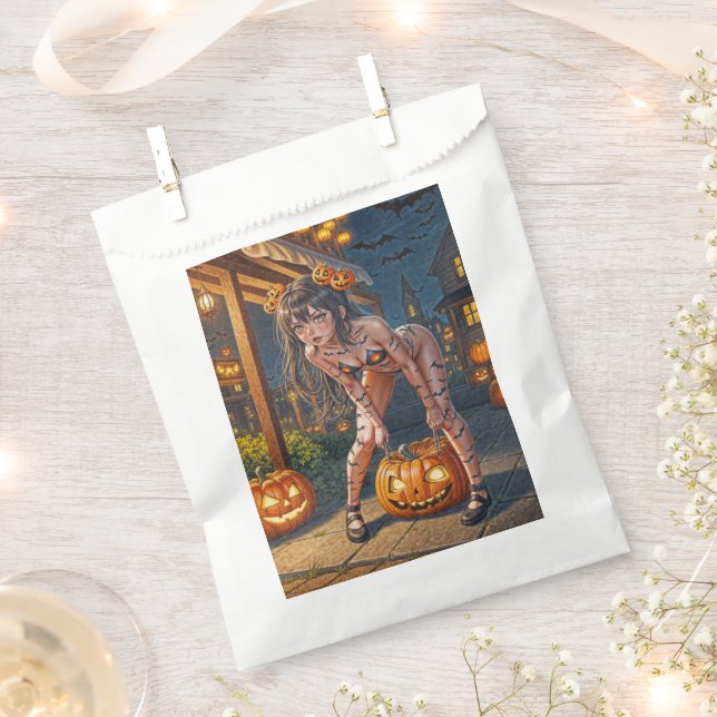 Halloween Monster Jack-o-Lantern & Bat Vixen Girl Favour Bag (Clipped)