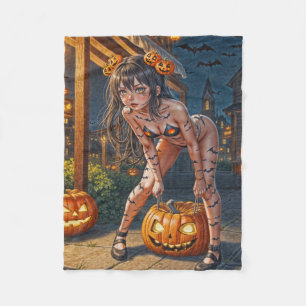 Halloween Monster Jack-o-Lantern & Bat Vixen Girl Fleece Blanket