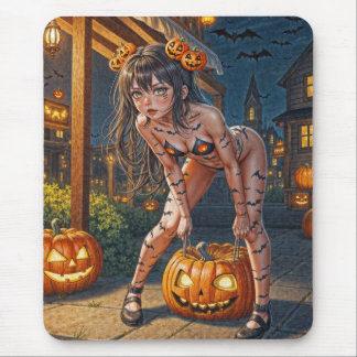 Halloween Monster Jack-o-Lantern & Bat Vixen Girl Mouse Pad