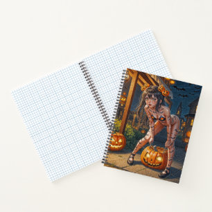 Halloween Monster Jack-o-Lantern & Bat Vixen Girl Notebook