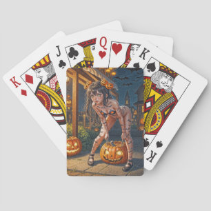 Halloween Monster Jack-o-Lantern & Bat Vixen Girl Playing Cards