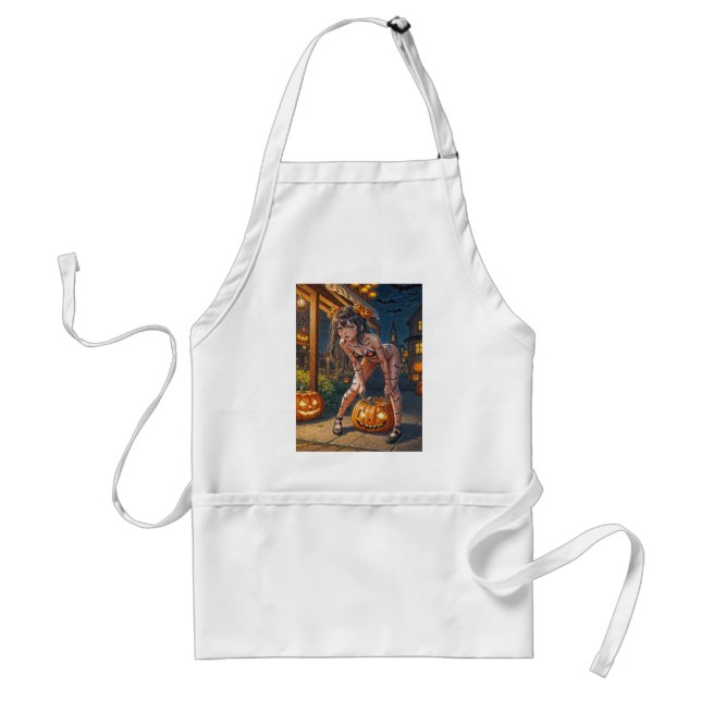 Halloween Monster Jack-o-Lantern & Bat Vixen Girl Standard Apron (Front)