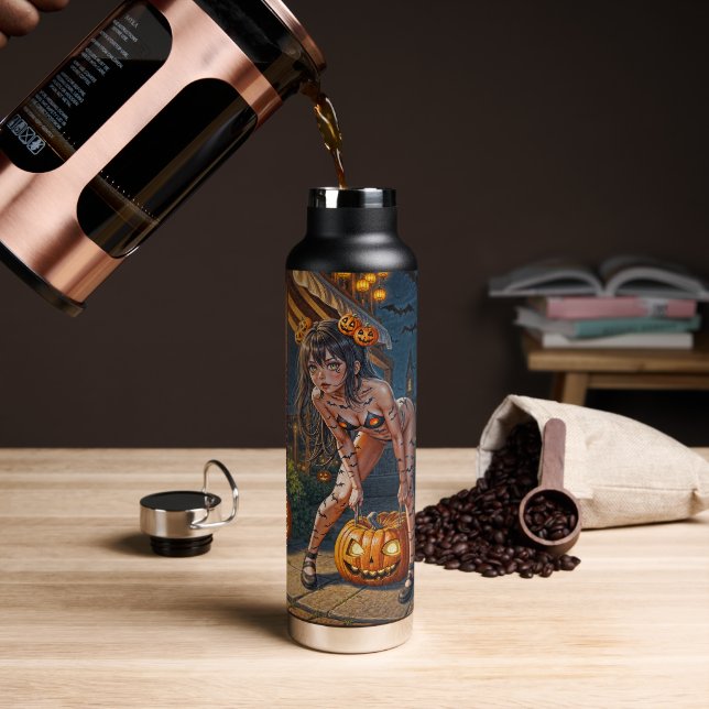 Halloween Monster Jack-o-Lantern & Bat Vixen Girl Water Bottle (Coffee)