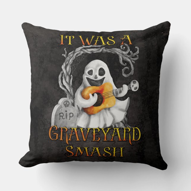 Halloween Monster Mash Ghost Graveyard Smash Throw Pillow (Front)