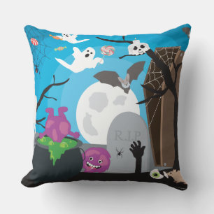 Halloween Monster Scene Throw Pillow