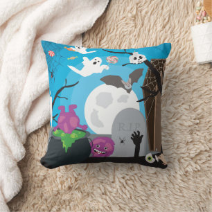 Halloween Monster Scene Throw Pillow