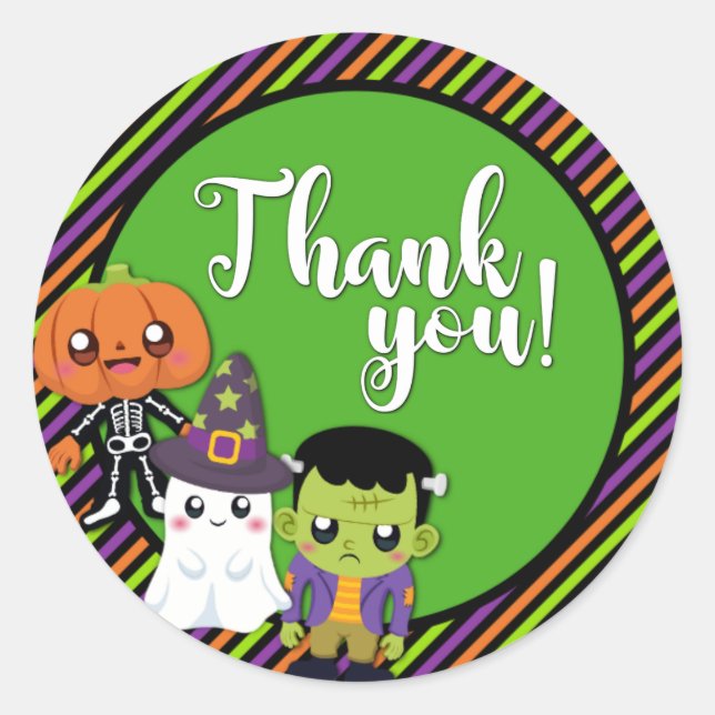 Halloween Monster Thank You Party Favour Stickers (Front)
