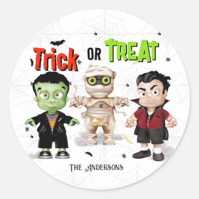 Halloween Monster Trick or Treat Classic Round Sticker (Front)