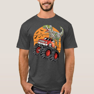 Halloween Monster Truck Crash Dinosaur T re T-Shirt