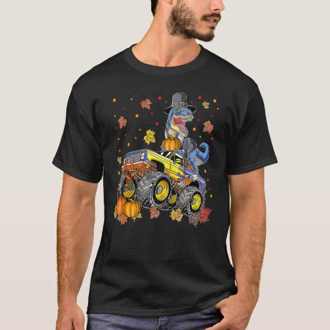 Halloween Monster Truck Dinosaur Thanksgiving Turk T-Shirt (Front)