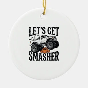 Halloween Monster Truck Smasher Vintage Shirt Desi Ceramic Ornament