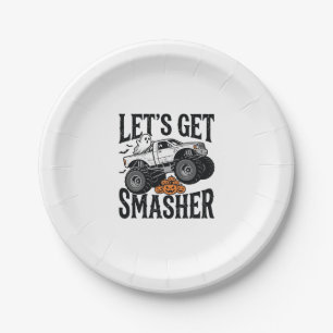 Halloween Monster Truck Smasher Vintage Shirt Desi Paper Plate