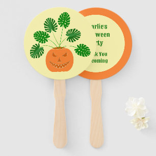 Halloween Monstera Plant in Pumpkin Custom Hand Fan