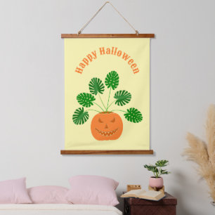 Halloween Monstera Plant in Pumpkin Custom Hanging Tapestry