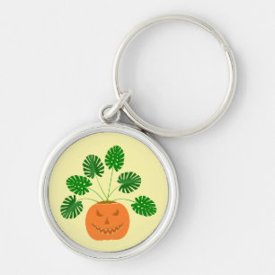 Halloween Monstera Plant in Pumpkin Keychain