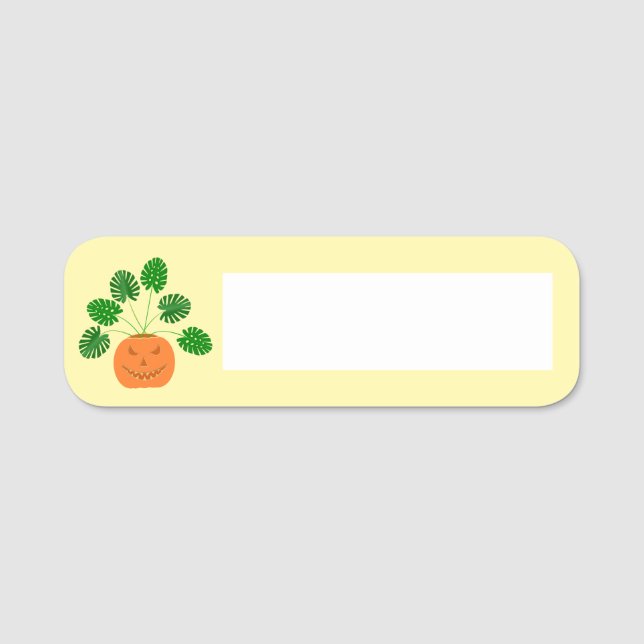 Halloween Monstera Plant in Pumpkin Name Tag (Front)