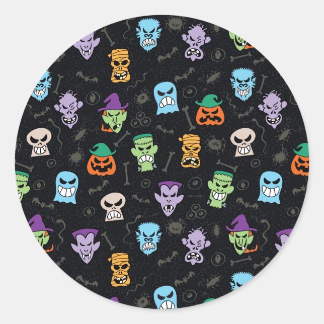 Halloween monsters making scary funny faces classic round sticker (Front)