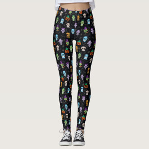 Halloween monsters making scary funny faces leggings