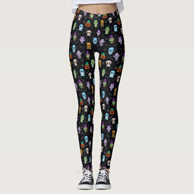 Halloween monsters making scary funny faces leggings (Front)