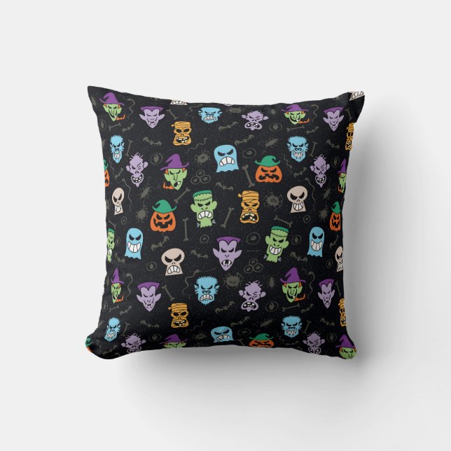 Halloween monsters making scary funny faces throw pillow (Front)