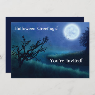 Halloween Moon at Night in Shades of Blue & Green