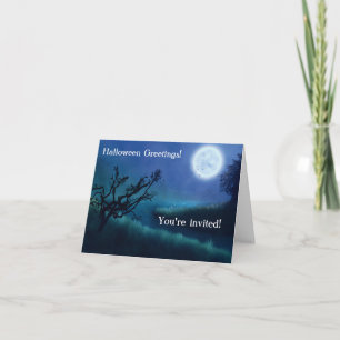 Halloween Moon at Night in Shades of Blue & Green Note Card