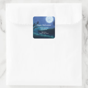 Halloween Moon at Night in Shades of Blue & Green Square Sticker