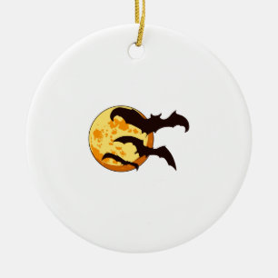 Halloween Moon & Bats Ceramic Ornament