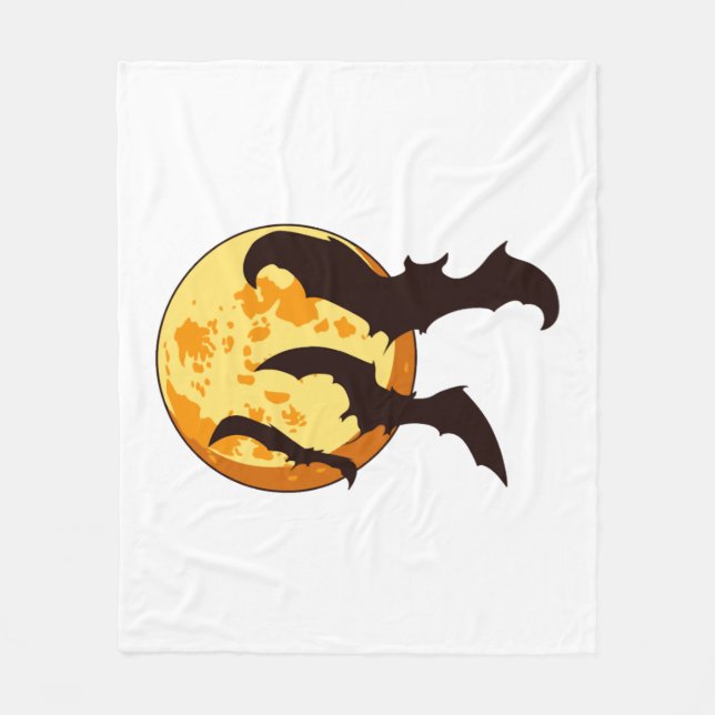 Halloween Moon & Bats Fleece Blanket (Front)