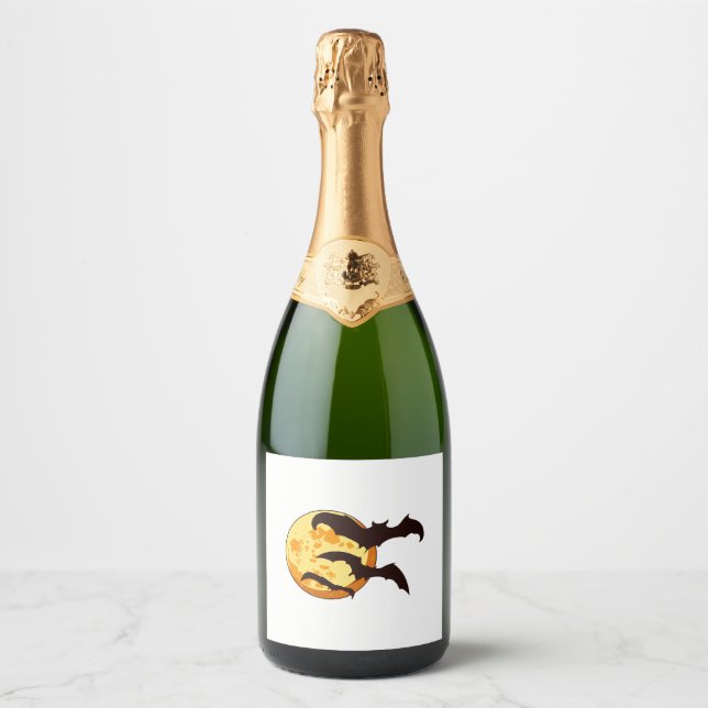 Halloween Moon & Bats Sparkling Wine Label (Front)