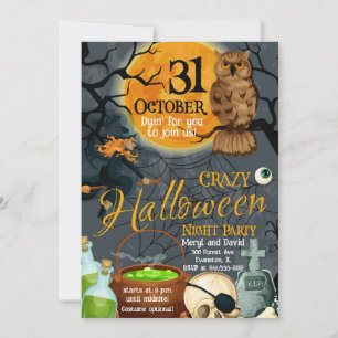 halloween moon et chouette invitation