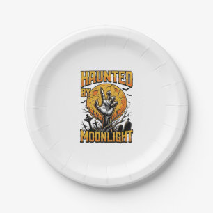 Halloween Moon Graveyard Vintage Engraving Shirt_1 Paper Plate