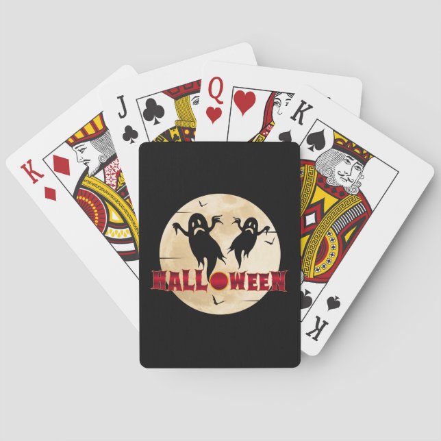 Halloween Moon Silhouette Ghosts Bats Playing Cards (Back)