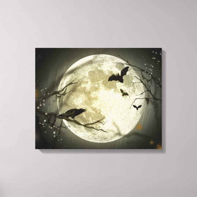 Halloween Moon Spooky Crows Canvas Print (Front)