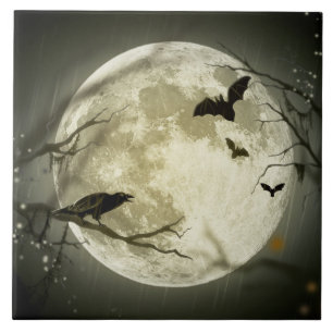 Halloween Moon Spooky Crows Tile