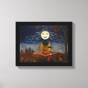 Halloween Moon Trick or Treat Devil Black Cat Canvas Print
