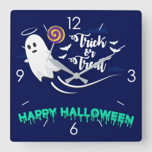 Halloween Moonlight Haunted House Square Wall Cloc Clock